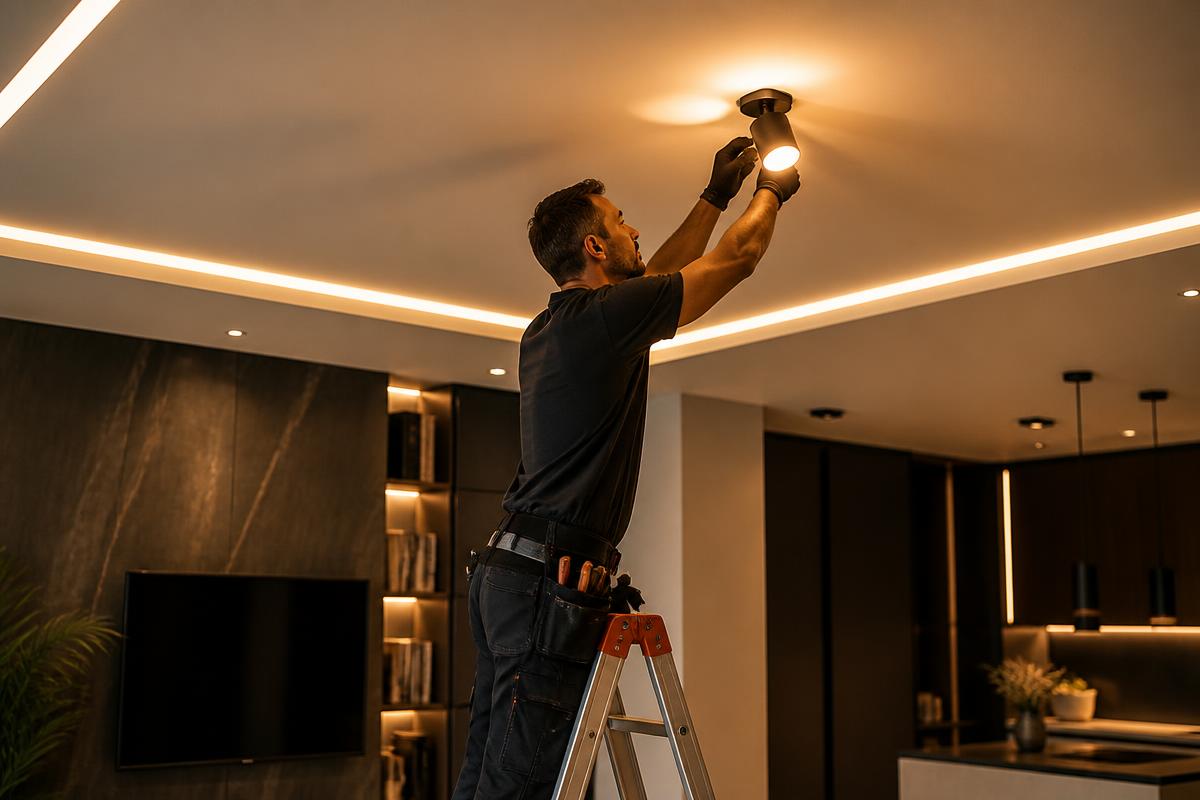 Τοποθέτηση LED φωτισμού σε οροφή διαμερίσματος
